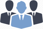 Icon - hree figures, with the two back figures in dark blue and front middle in light blue, signifying stading out from the crowd